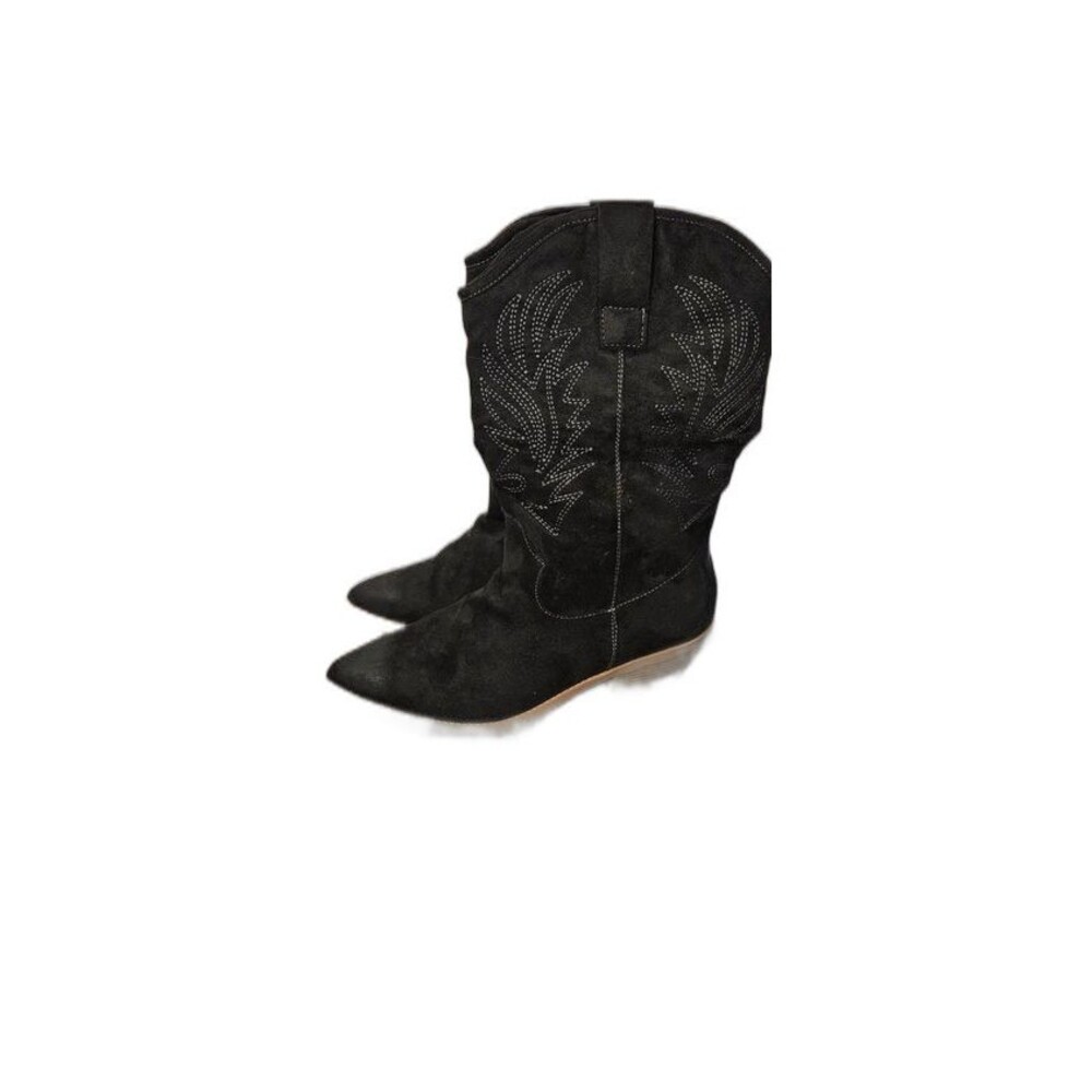 Wonderly Western Boots Size 9.5M Black Faux Suede Mid-Calf NIB -- ITEM #2638